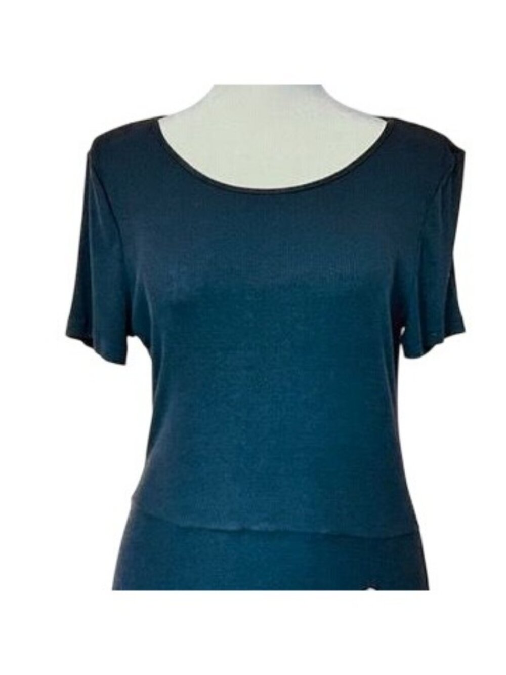 Black Ribbed Womens L Midi Dress Soft Stretch Minimalist Quiet Luxury Old Money - Picture 2 of 13